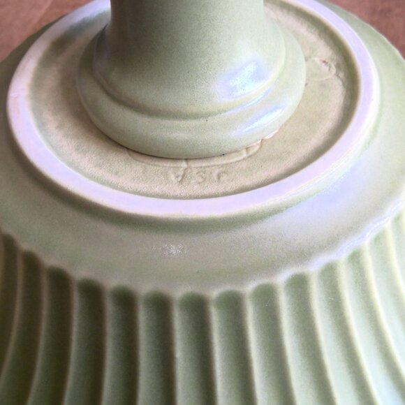 Hyalyn Pottery Pedestal Compote Bowl Green, Vintage VTG Mid-Century - Picture 7 of 7
